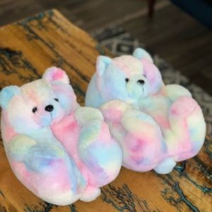 Teddy Bear Plush Slippers Size Large 8-10, Brand New